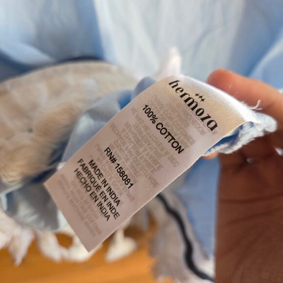 Hermoza Monica Tunic Robin Blue White Mini Dress Cover Up Small Boho Beachy - Picture 5 of 5